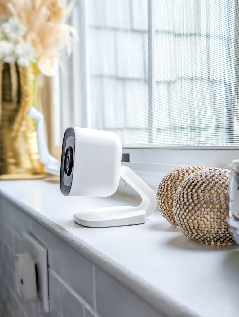 Indoor security camera on a living room wall